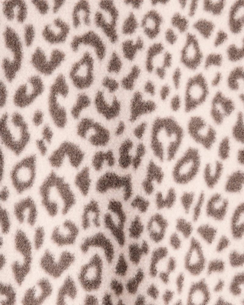 Toddler Girl Leopard Fleece Long-Sleeve Loose Fit 1-Piece Pajamas - Brown