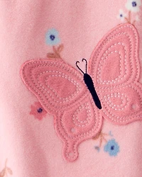 Baby Girl Butterfly & Floral Print Loose Fit Long-Sleeve 2-Way Zip 1-Piece Pajamas - Pink