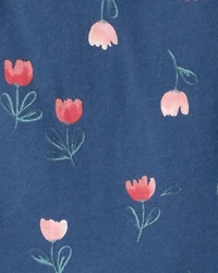 Toddler Floral Button-Front Flutter Sleeve Dress - Blue