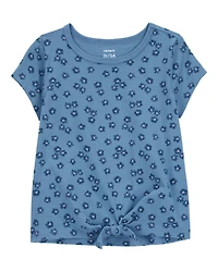 Toddler Floral Tie-Front Short-Sleeve Tee - Blue