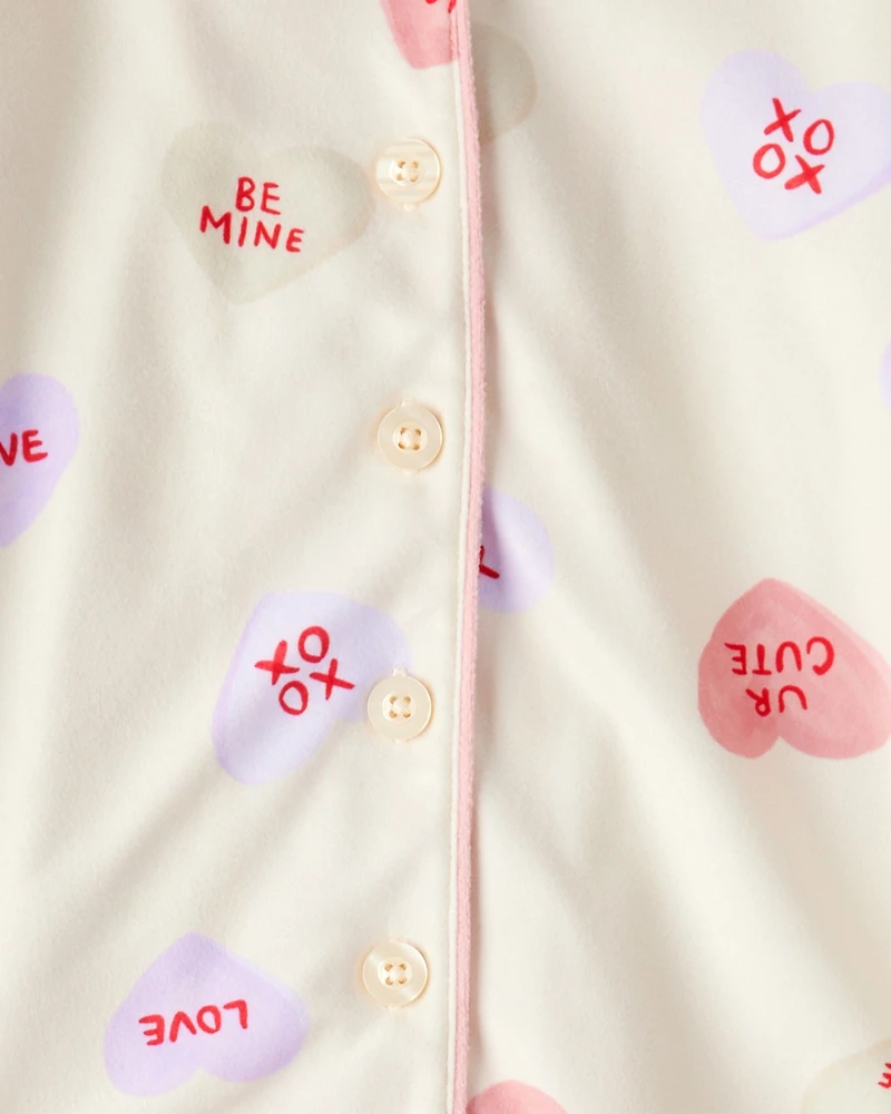 Girls Candy Hearts Fleece Loose Fit 2-Piece Pajamas - Ivory