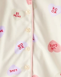 Girls Candy Hearts Fleece Loose Fit 2-Piece Pajamas - Ivory
