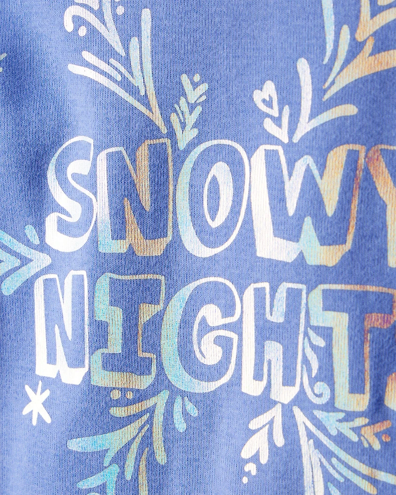 Girls Snowflake Print 100% Cotton Long-Sleeve Snug Fit 4-Piece Pajamas - Blue