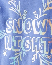 Girls Snowflake Print 100% Cotton Long-Sleeve Snug Fit 4-Piece Pajamas - Blue