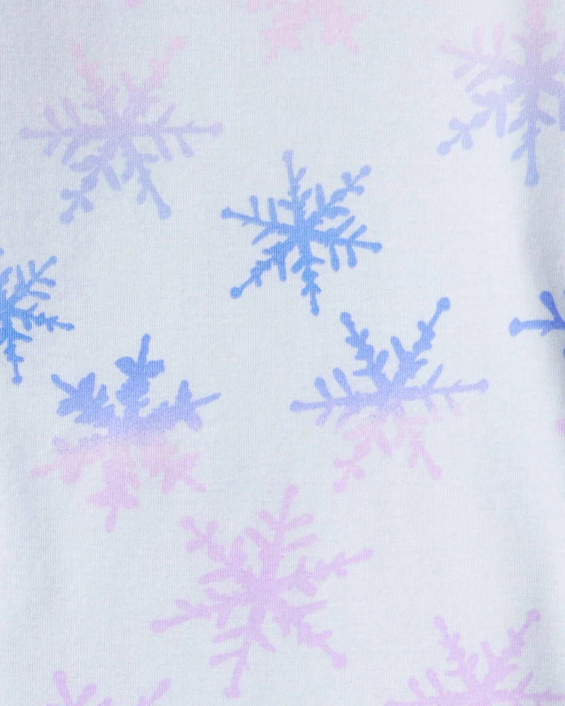Girls Snowflake Print 100% Cotton Long-Sleeve Snug Fit 4-Piece Pajamas - Blue