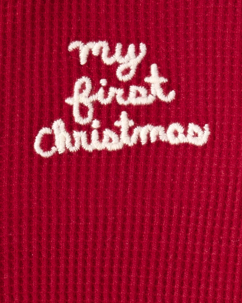 Baby My First Christmas Holiday Red Cotton Sleep & Play Pajamas - Red