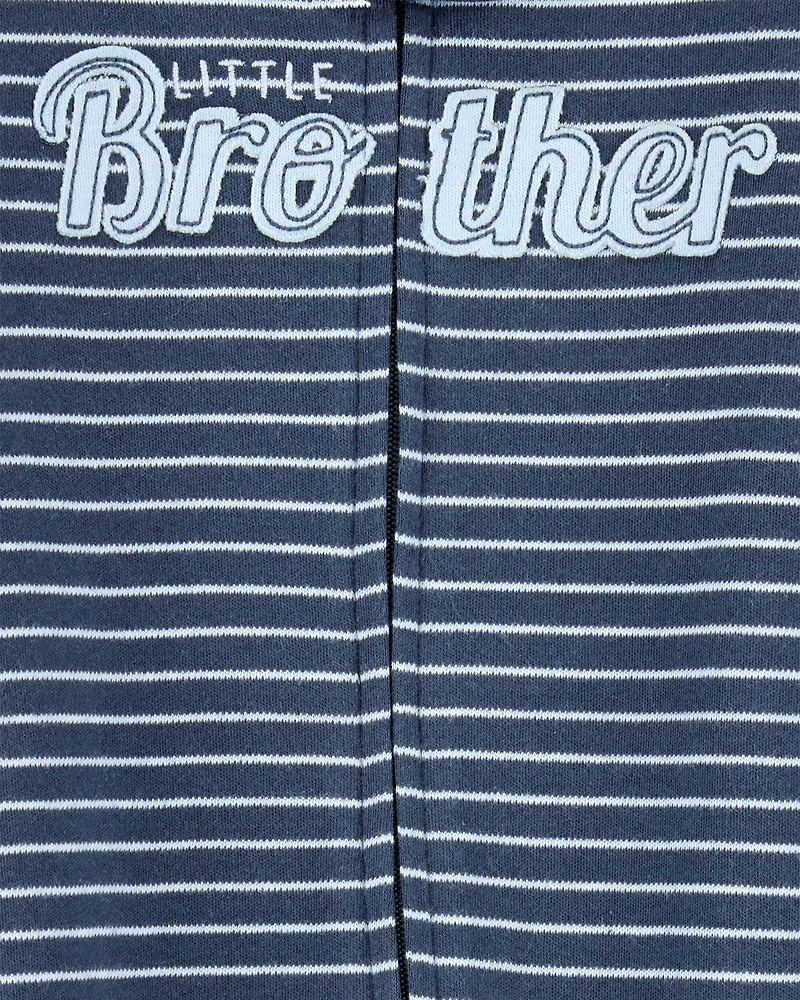 Baby Boy Striped Little Bro 2-Way Zip Cotton Sleep & Play Pajamas - Blue
