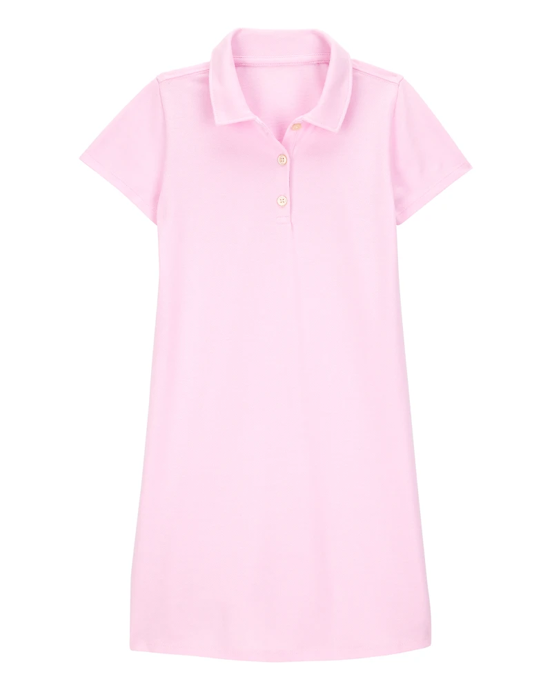 Kid Pique Short-Sleeve Uniform Dress - Pink
