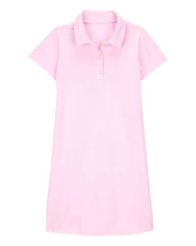 Kid Pique Short-Sleeve Uniform Dress - Pink