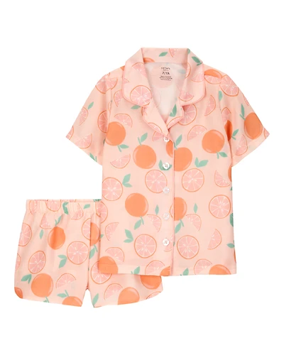 Girls Orange Print Loose Fit 2-Piece Pajamas - Orange