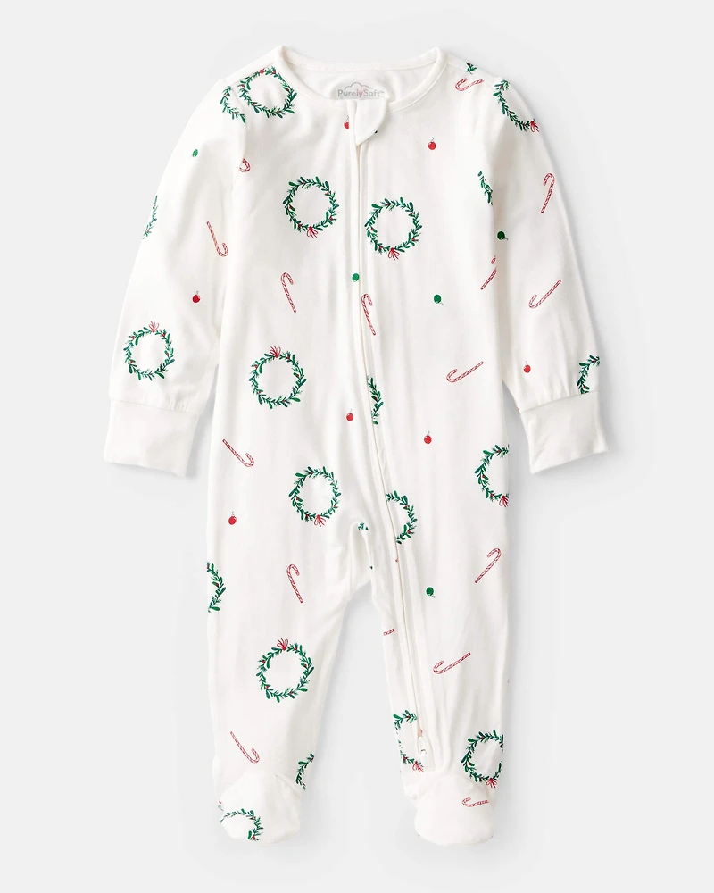 Baby Wreath Print PurelySoft Long-Sleeve Sleep & Play Pajamas - Ivory
