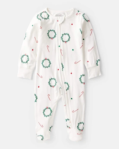 Baby Wreath Print PurelySoft Long-Sleeve Sleep & Play Pajamas - Ivory
