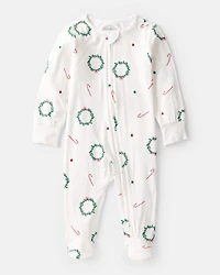 Baby Wreath Print PurelySoft Long-Sleeve Sleep & Play Pajamas - Ivory
