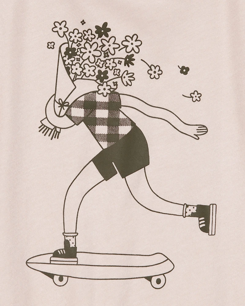 Girls Floral Skater Girl Graphic Tee - Tan