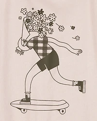 Girls Floral Skater Girl Graphic Tee - Tan