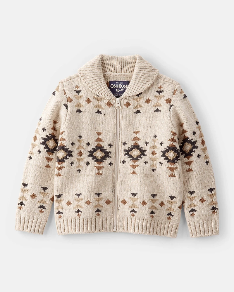 Toddler Boy Southwestern Zip-Up Sweater - Ivory