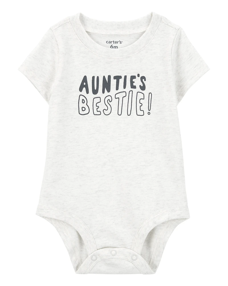 Baby "Auntie's Bestie" Short-Sleeve Bodysuit - Grey