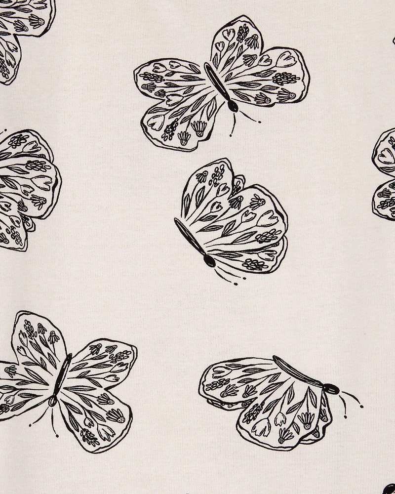 Girls 4-Piece Butterfly 100% Snug Fit Cotton Pajamas - Black/White