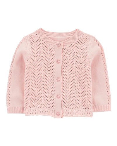 Baby Girl Pointelle Button-Front Sweater Knit Cardigan - Pink