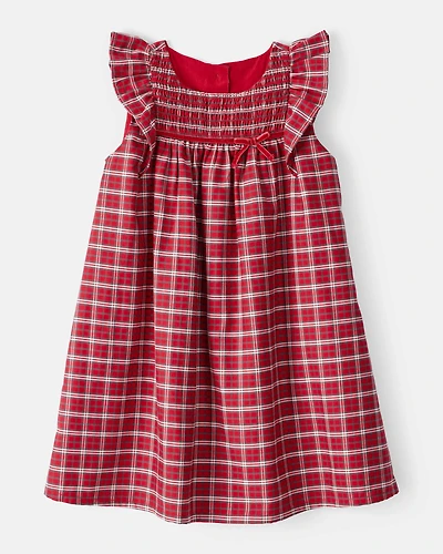Toddler Girl Plaid Cotton Sleeveless Occasion Dress - Red