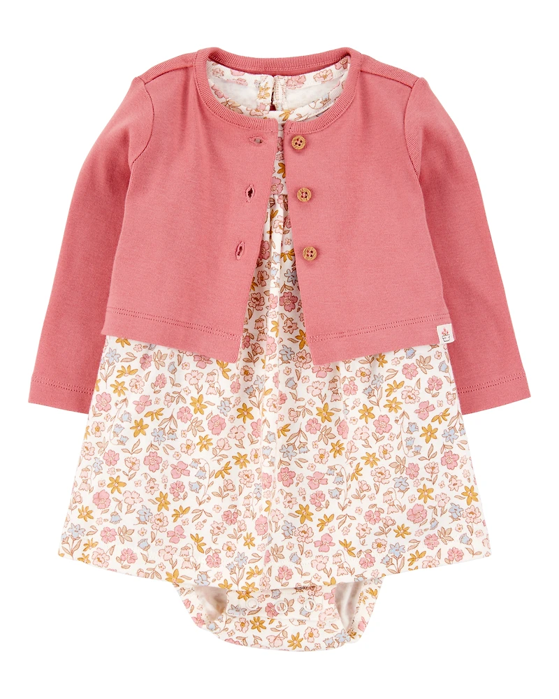 Baby 2-Piece Bodysuit Dress & Cardigan Set