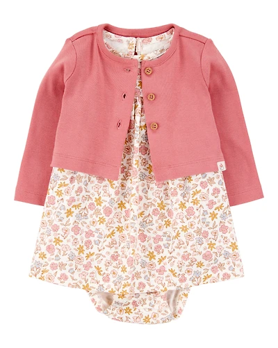 Baby 2-Piece Bodysuit Dress & Cardigan Set