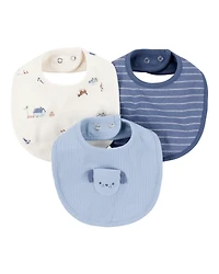 Baby 3-Pack Dog Bibs - Blue/Ivory