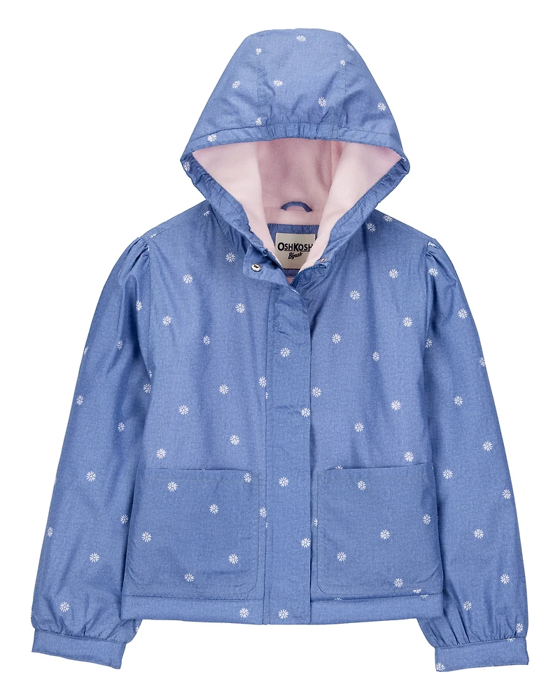 Girls Daisy-Print Chambray Jacket - Blue