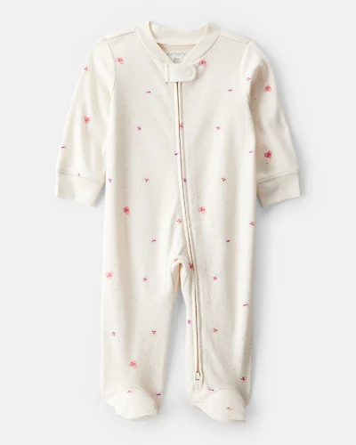Baby Girl Valentine's Day Candy Heart 100% Cotton Snug Fit 2-Way Zip Sleep & Play Pajamas - Cream