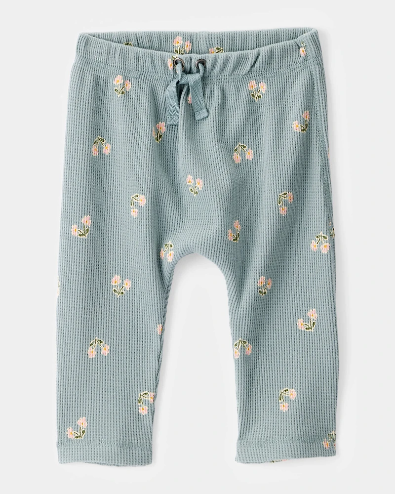Baby 2-Piece Floral Waffle Knit Long-Sleeve Bodysuit Pant Set - Green