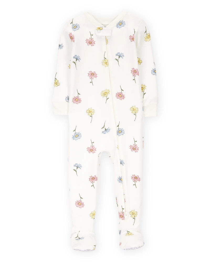 Baby Girl Floral Print PurelySoft Footie 1-Piece Pajamas - Ivory