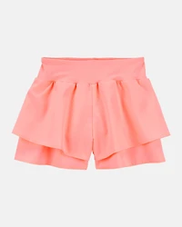 Kid 2-Piece Floral Active Twist Tank & Flowy Layered Flip Short Set - Coral