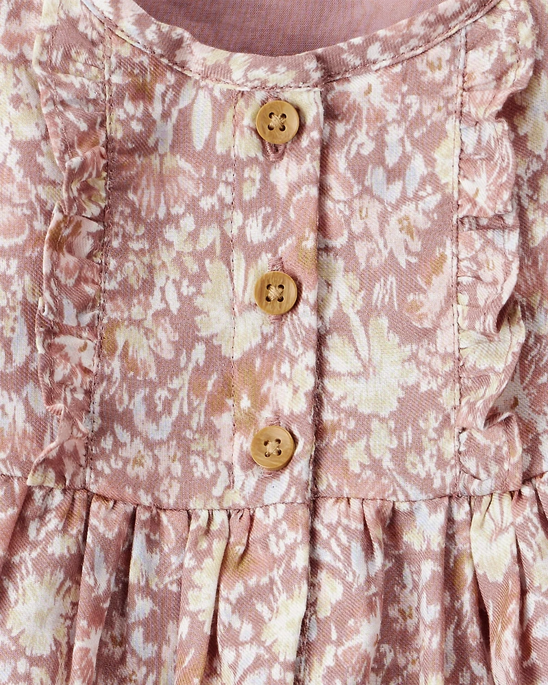 Baby Girl Floral Cotton Long-Sleeve Dress - Pink