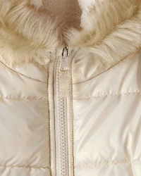 Toddler Girl Hooded Heavyweight Winter Jacket - Cream