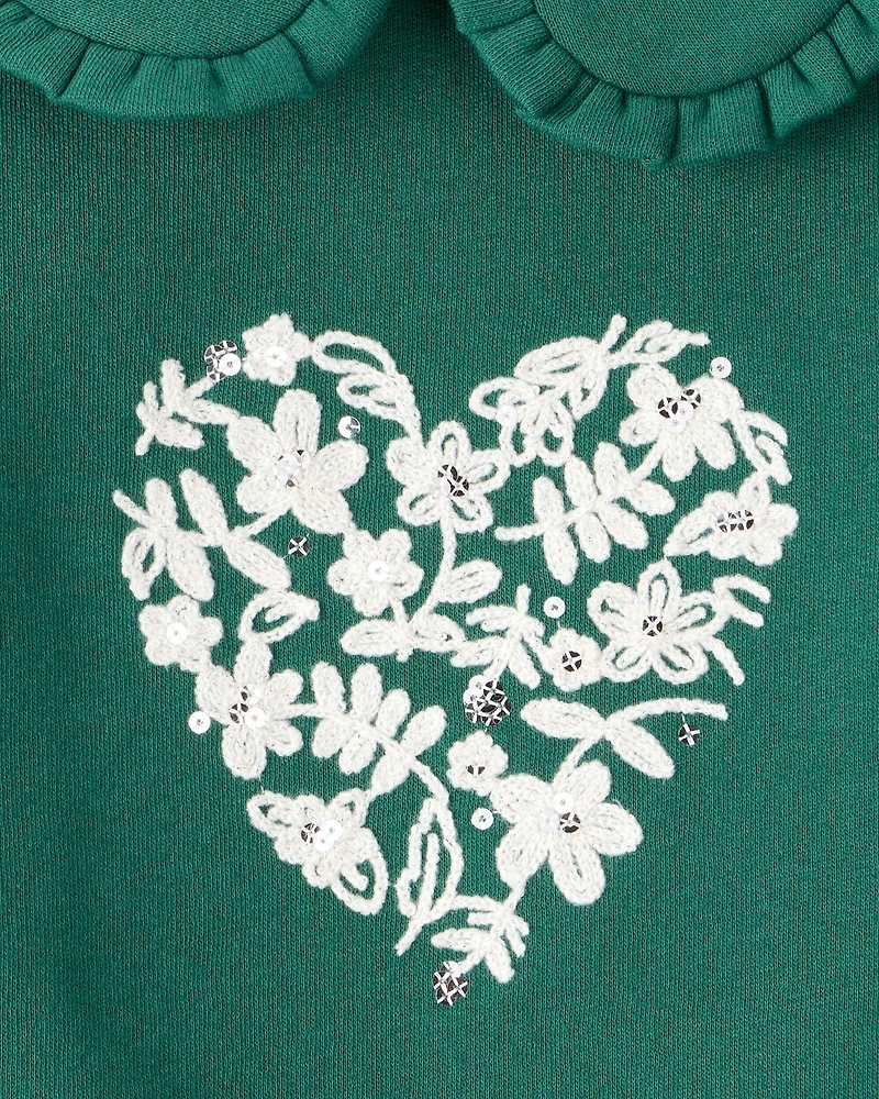 Toddler Girl DayDream Fleece Heart Long-Sleeve Pullover Sweatshirt - Green