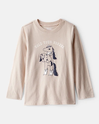 Toddler Boy Hold Your Horses Long-Sleeve Graphic Tee - Tan