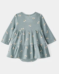 Baby Floral Waffle Knit Bodysuit Dress - Green