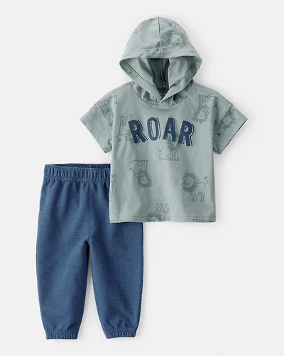 Baby Boy 2-Piece Roar Dinosaur Hooded Tee & Jogger Pant Set