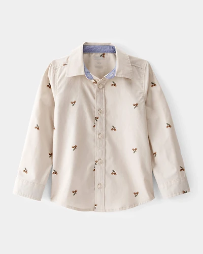 Toddler Poplin Acorn Print Button-Front Shirt - Khaki