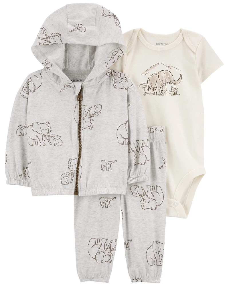 Baby 3-Piece Elephant Little Jacket Set -Grey/Ivory