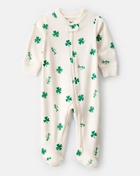 Baby St. Patrick's Day 100% Cotton Snug Fit 2-Way Zip Sleep & Play Pajamas - Ivory