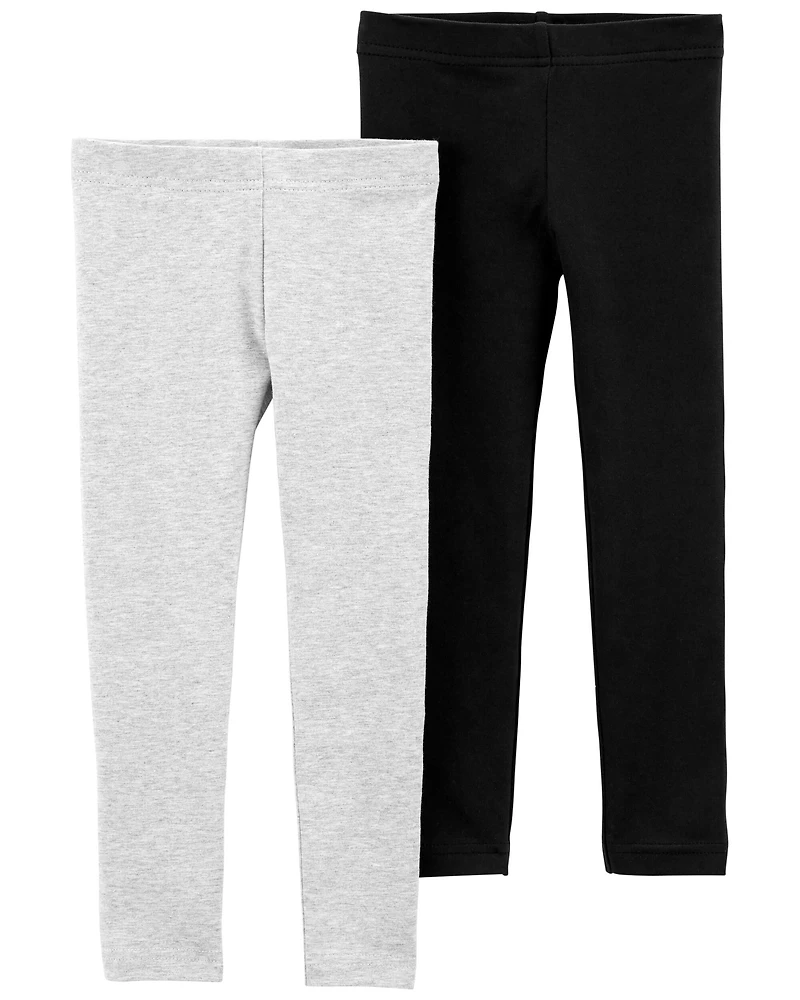 Baby 2-Pack Black & Grey Cotton Stretch Leggings
