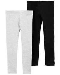 Baby 2-Pack Black & Grey Cotton Stretch Leggings