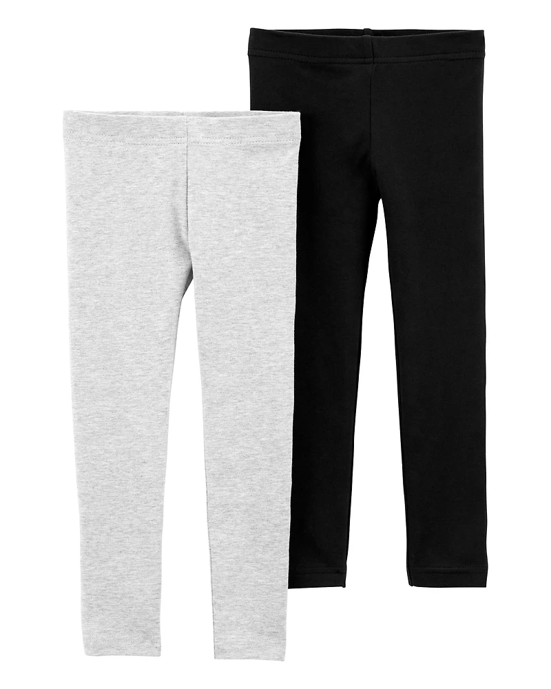 Baby 2-Pack Black & Grey Cotton Stretch Leggings