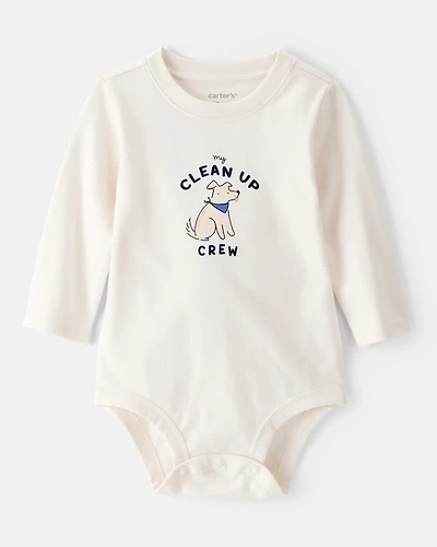 Baby Cotton Long-Sleeve Graphic Bodysuit - Ivory