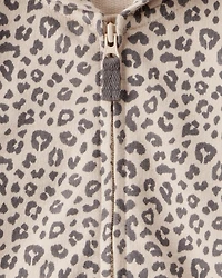 Baby Girl Cat Leopard Print Cotton Long-Sleeve Hooded Jumpsuit - Brown