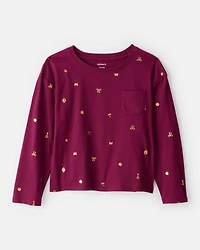 Girls Icon Print Pocket Tee - Maroon