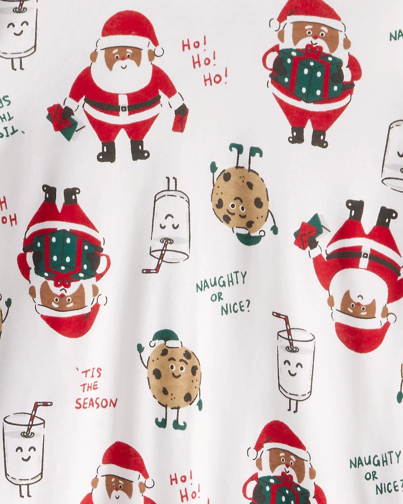 Adult Brown Santa Milk & Cookies 100% Cotton Long-Sleeve Snug Fit 2-Piece Pajamas - White