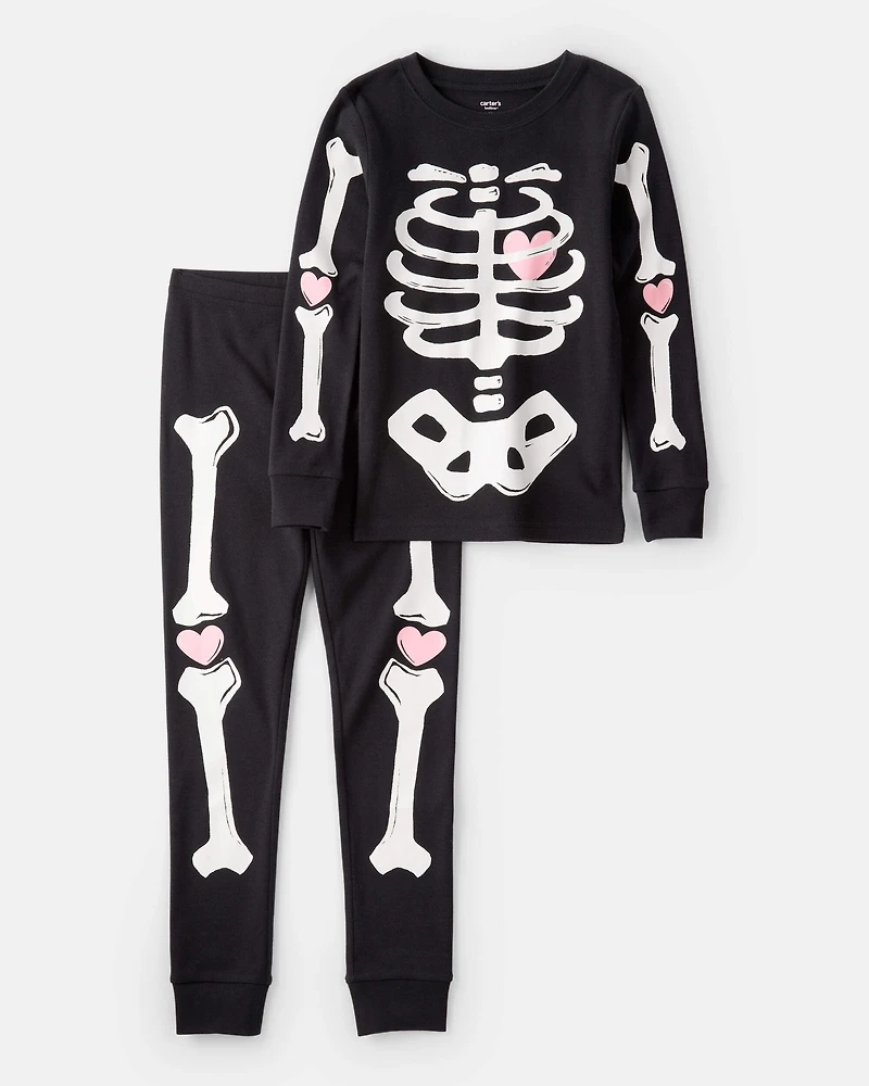 Kid 2-Piece Glow in The Dark Skeleton 100% Snug Fit Cotton Pajamas - Black