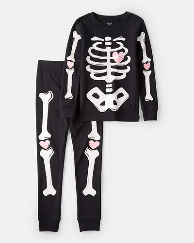 Kid 2-Piece Glow in The Dark Skeleton 100% Snug Fit Cotton Pajamas - Black